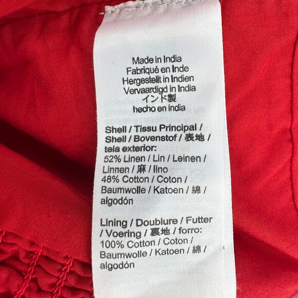 Madewell Ruched Squareneck Tank WMNS 2 Red Linen-Cotton Adjustable Strap Smocked - Picture 10 of 13